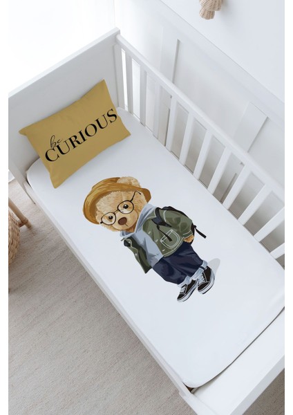 Bebek Boy Lastikli Çarşaf Seti - Pure Baby Serisi - Gözlüklü Ayıcık