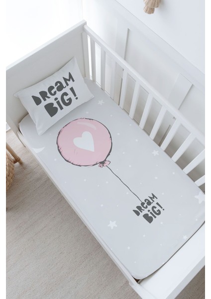 Anne Yanı Beşik Lastikli Çarşaf Seti - Pure Baby Serisi - Pembe Kalpli Balon