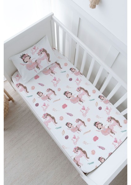 Bebek Boy Lastikli Çarşaf Seti - For Baby Serisi - Pembe Tütülü Balerin ve Unicorn