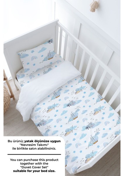 Bebek Boy Lastikli Çarşaf Seti - Iconic Serisi - Mavi Hava Balonlu Gökkuşağı modelleri