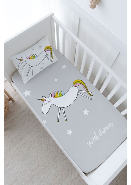 Bebek Boy Lastikli Çarşaf Seti - Pure Baby Serisi - Doodle Unicorn