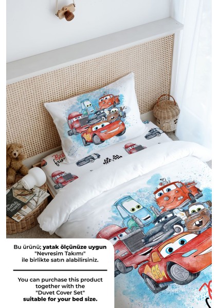 Tek Kişilik Lastikli Çarşaf Seti - Cartoon Serisi - Şimşek Mcqueen ve Arkadaşları