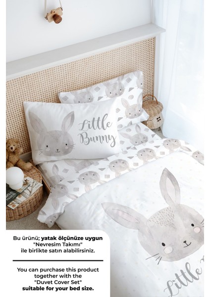 Tek Kişilik Lastikli Çarşaf Seti - For Baby Serisi - Karakalem Tavşan