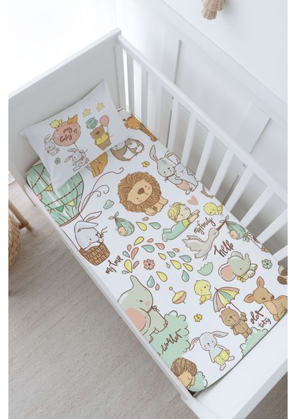 Bebek Boy Lastikli Çarşaf Seti - Iconic Serisi - Sevimli Hayvanat Bahçesi