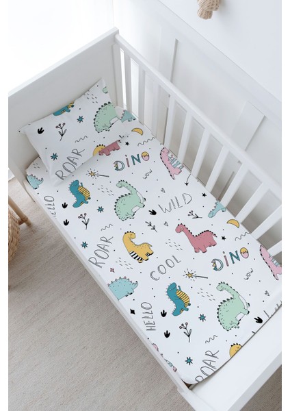 Bebek Boy Lastikli Çarşaf Seti - Iconic Serisi - Şirin Dinazorlar