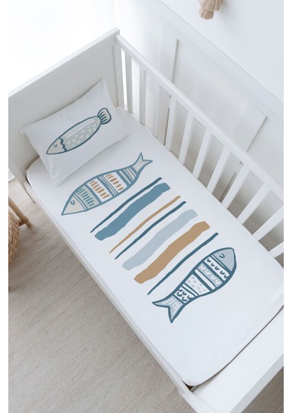 Bebek Boy Lastikli Çarşaf Seti - Pure Baby Serisi - Baby Fish