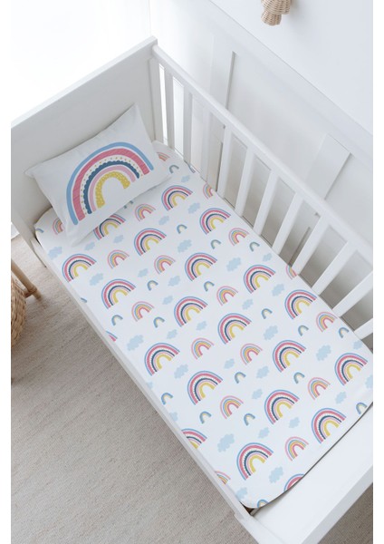 Bebek Boy Lastikli Çarşaf Seti - For Baby Serisi - Pembe Gökkuşağı