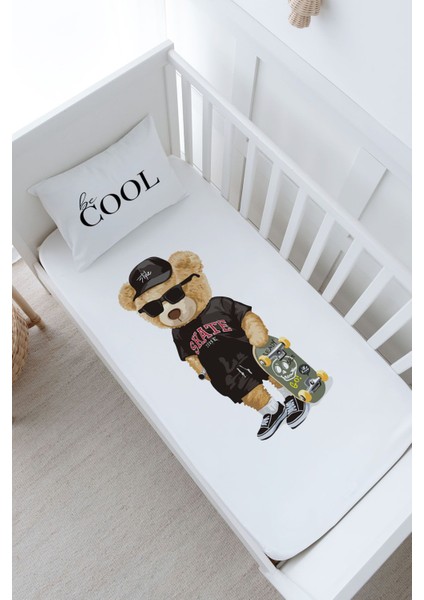 Bebek Boy Lastikli Çarşaf Seti - Pure Baby Serisi - Kaykaylı Ayıcık