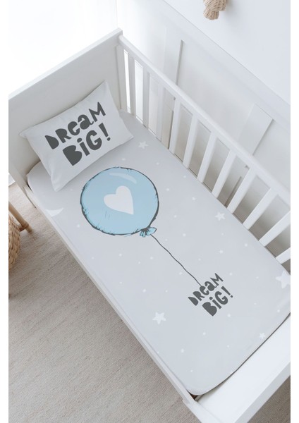 Bebek Boy Lastikli Çarşaf Seti - Pure Baby Serisi - Mavi Kalpli Balon