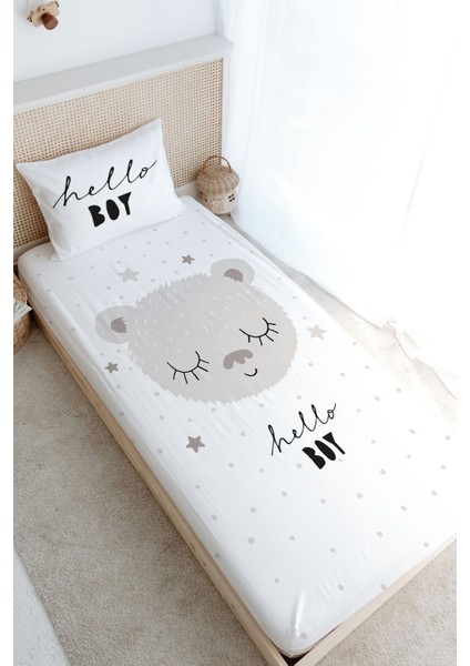 Tek Kişilik Lastikli Çarşaf Seti - Iconic Serisi - Kahverengi Kulaklı Ayıcık