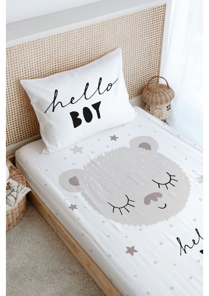 Tek Kişilik Lastikli Çarşaf Seti - Iconic Serisi - Kahverengi Kulaklı Ayıcık modelleri