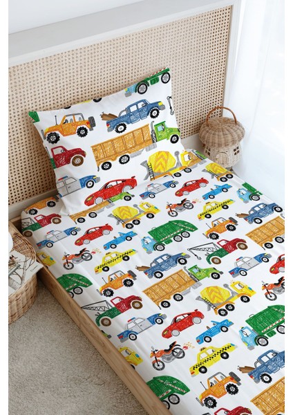 Tek Kişilik Lastikli Çarşaf Seti - Iconic Serisi - Renkli Araçlar modelleri