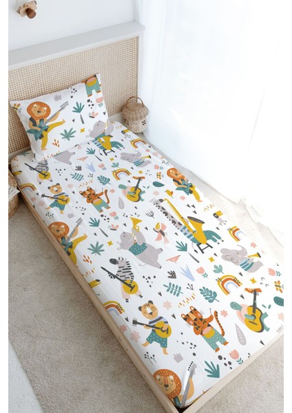 Tek Kişilik Lastikli Çarşaf Seti - Iconic Serisi - Hayvanlı Müzik Grubu