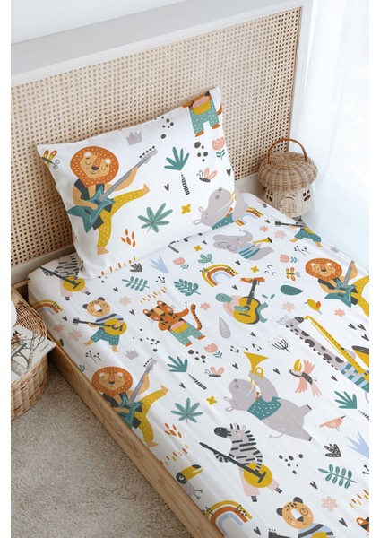 Tek Kişilik Lastikli Çarşaf Seti - Iconic Serisi - Hayvanlı Müzik Grubu modelleri