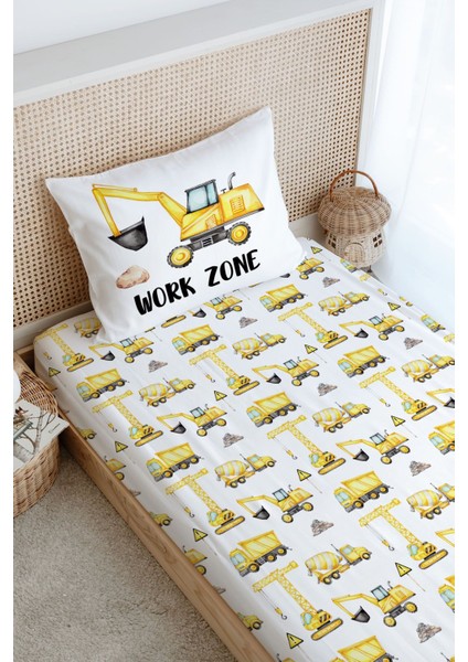 Tek Kişilik Lastikli Çarşaf Seti - Iconic Serisi - Iş Makinaları modelleri