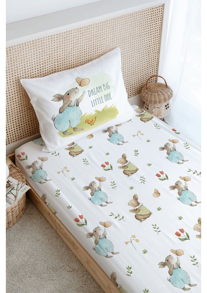 Tek Kişilik Lastikli Çarşaf Seti - Pure Baby Serisi - Kelebekle Oynayan Tavşan modelleri