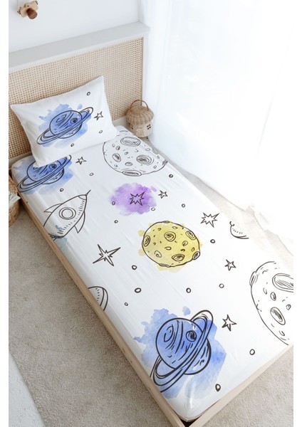 Tek Kişilik Lastikli Çarşaf Seti - Iconic Serisi - Çizgisel Uzay