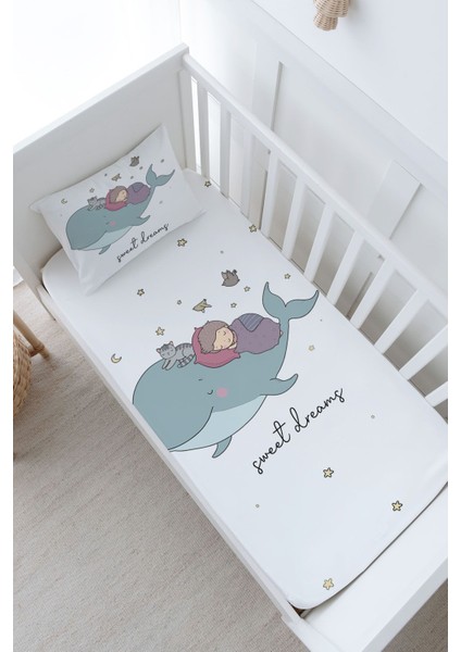 Anne Yanı Beşik Lastikli Çarşaf Seti (55X95) - Pure Baby Serisi - Balina ve Çocuk