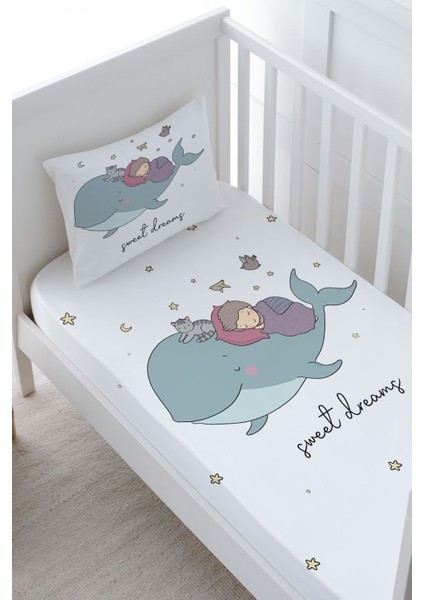 Anne Yanı Beşik Lastikli Çarşaf Seti (55X95) - Pure Baby Serisi - Balina ve Çocuk fiyatları
