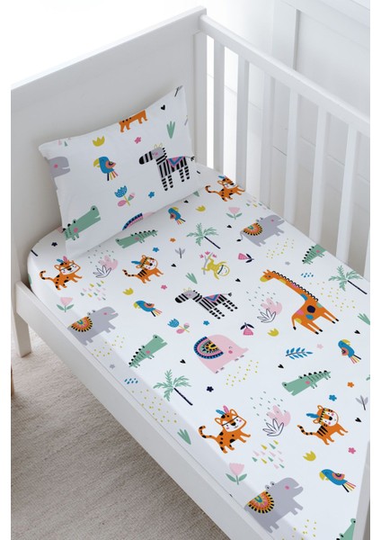 Bebek Boy Lastikli Çarşaf Seti - Iconic Serisi - Renkli Geometrik Hayvanlar fiyatları