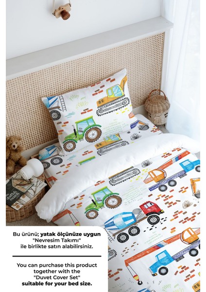 Tek Kişilik Lastikli Çarşaf Seti - Iconic Serisi - Renkli Iş Makinaları fırsatları