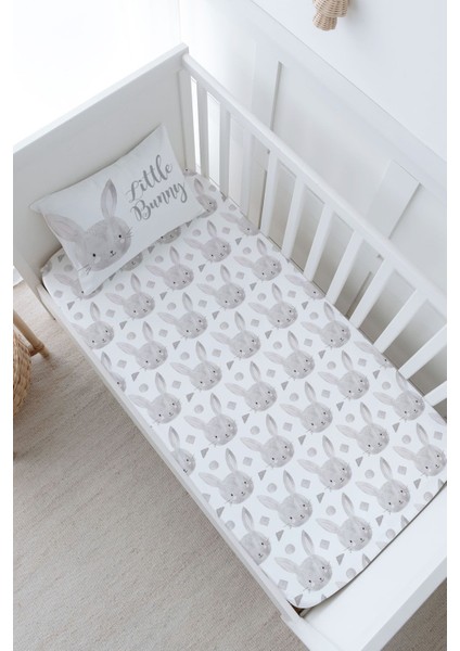 Bebek Boy Lastikli Çarşaf Seti - For Baby Serisi - Karakalem Tavşan