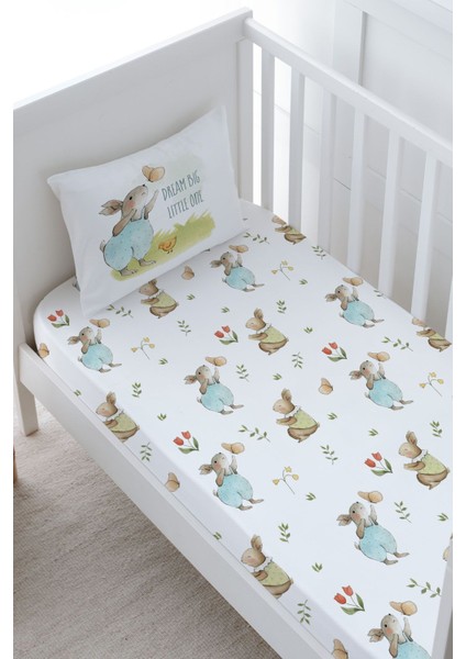 Bebek Boy Lastikli Çarşaf Seti - Pure Baby Serisi - Kelebekle Oynayan Tavşan fiyatları
