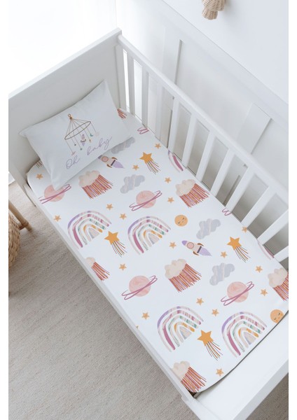 Anne Yanı Beşik Lastikli Çarşaf Seti - Iconic Serisi - Vintage Uzay