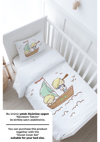 Anne Yanı Beşik Lastikli Çarşaf Seti - Pure Baby Serisi - Sevimli Kaptan ve Miço modelleri