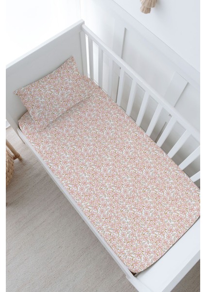 Bebek Boy Lastikli Çarşaf Seti - Iconic Serisi - Pink Flowers