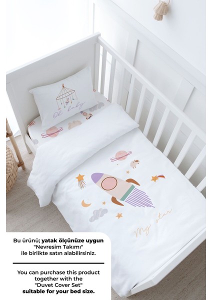 Anne Yanı Beşik Lastikli Çarşaf Seti - Iconic Serisi - Vintage Uzay modelleri