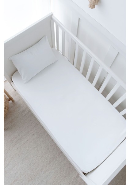 Bebek Boy Lastikli Çarşaf Seti - Beyaz