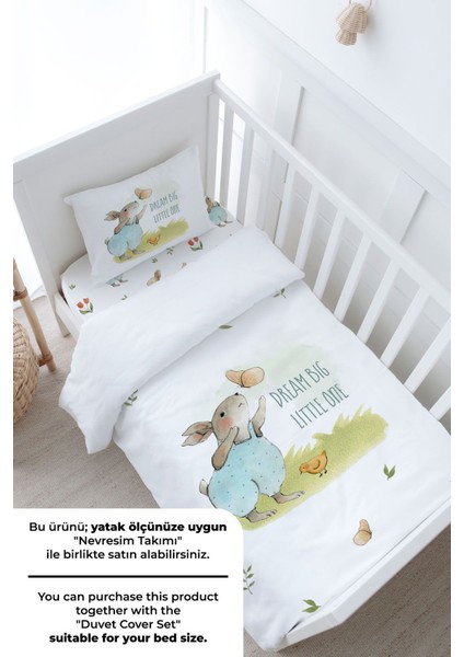 Bebek Boy Lastikli Çarşaf Seti - Pure Baby Serisi - Kelebekle Oynayan Tavşan modelleri