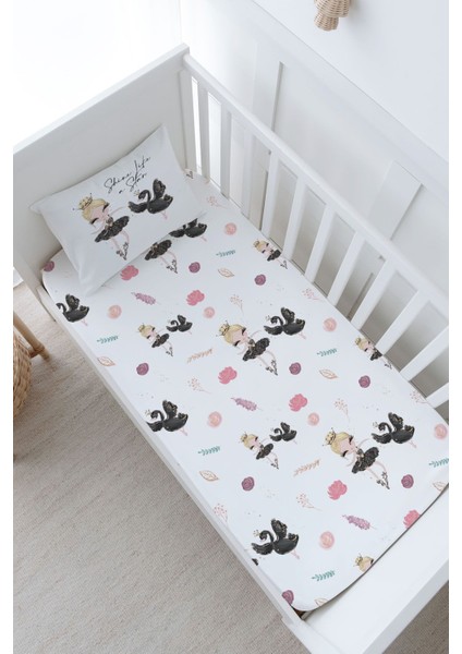 Bebek Boy Lastikli Çarşaf Seti - For Baby Serisi - Siyah Tütülü Balerin ve Kuğu