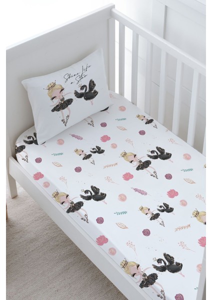 Bebek Boy Lastikli Çarşaf Seti - For Baby Serisi - Siyah Tütülü Balerin ve Kuğu