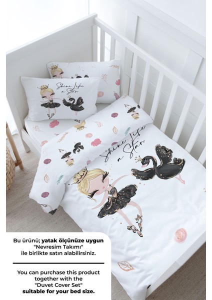 Bebek Boy Lastikli Çarşaf Seti - For Baby Serisi - Siyah Tütülü Balerin ve Kuğu