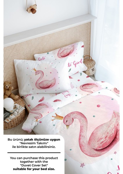 Tek Kişilik Lastikli Çarşaf Seti - For Baby Serisi - Pembe Zeminli Kuğu