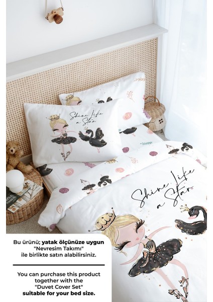 Tek Kişilik Lastikli Çarşaf Seti - For Baby Serisi - Siyah Tütülü Balerin ve Kuğu