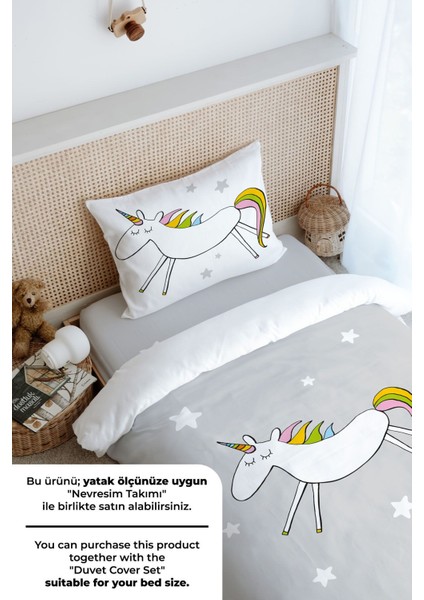 Tek Kişilik Lastikli Çarşaf Seti - Pure Baby Serisi - Doodle Unicorn fırsatları