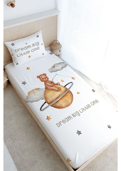 Tek Kişilik Lastikli Çarşaf Seti - Pure Baby Serisi - Yıldız Tutan Ayı