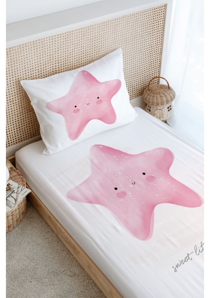 Tek Kişilik Lastikli Çarşaf Seti - Pure Baby Serisi - Pofuduk Pembe Yıldız modelleri