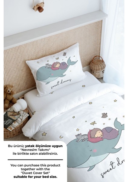 Tek Kişilik Lastikli Çarşaf Seti - Pure Baby Serisi - Balina ve Çocuk