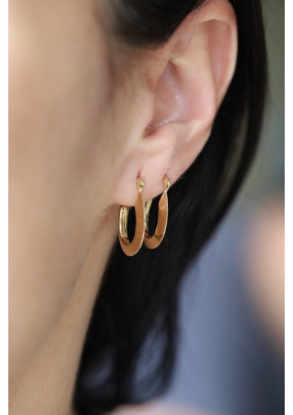 14 Ayar Altın U Tarz Işıltılı Halka Küpe