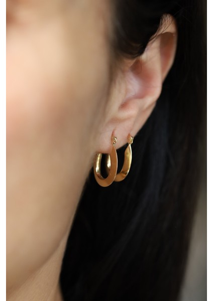 14 Ayar Altın U Tarz Işıltılı Halka Küpe fırsatları