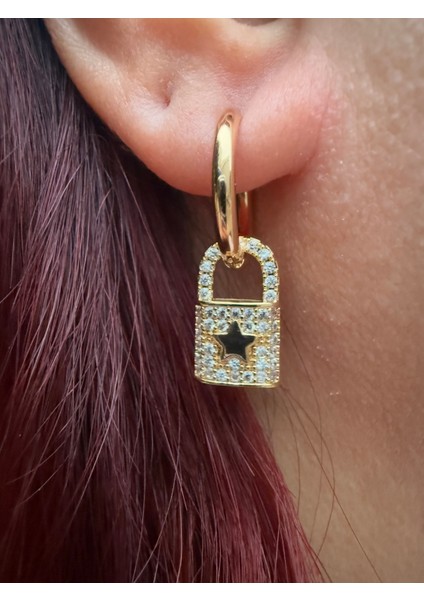 Luxe Lock Çelik Küpe – Zirkon Taşlı Kilit Tasarım