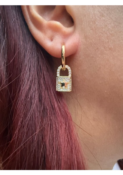 Luxe Lock Çelik Küpe – Zirkon Taşlı Kilit Tasarım fiyatları