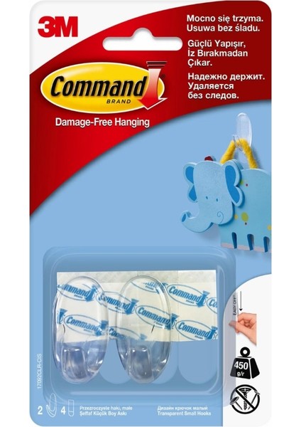 Command | İpli Askı Arkası, Küçük, Şeffaf Çerçeveler İçin, İz Bırakmaz ve Güçlü Yapışkan