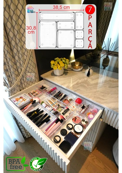 7'li Set Modüler Çekmece Içi Düzenleyici Makyaj Takı Mutfak Banyo Hobi Buzdolabı Ilaç Organizer