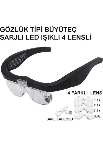 - Şarjlı Gözlük Büyüteç 4 Farklı Lens -11537DC ( Lisinya )