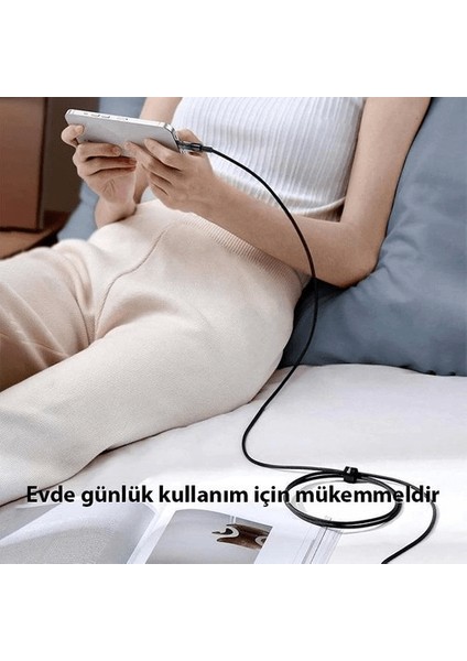 Şeffaf Uçlu Iphone 45W USB Hızlı ve Dayanıklı Şarj ve Data Işıklı Örgü Kablo 1 Metre ( Lisinya )